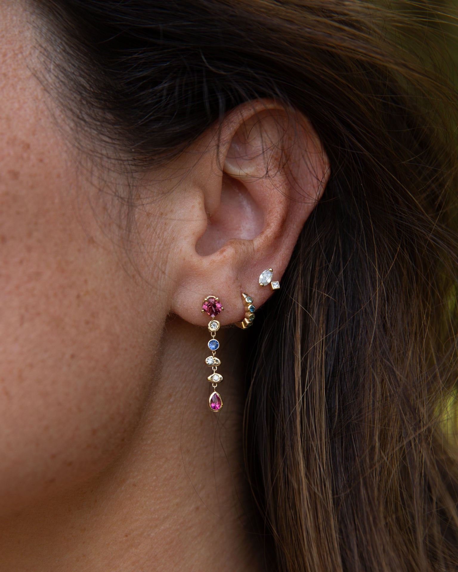 Garnet + Sapphire Cairn earrings