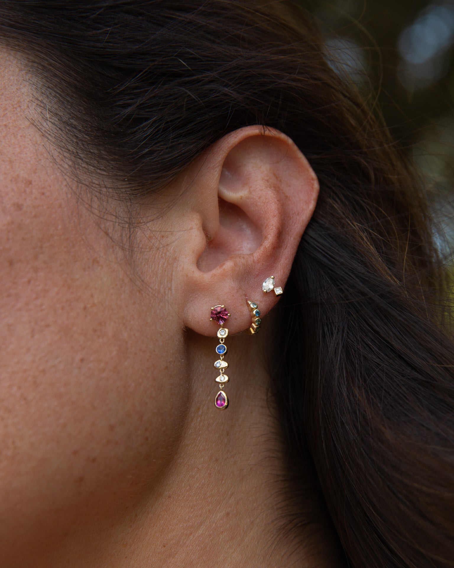 Garnet + Sapphire Cairn earrings