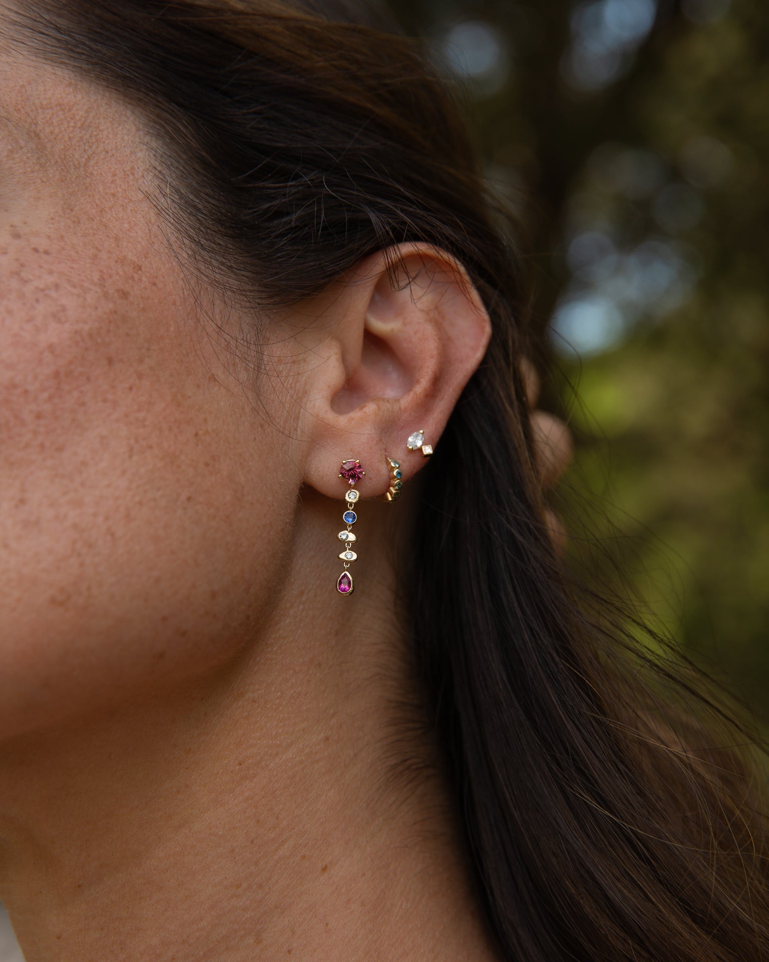 Garnet + Sapphire Cairn earrings
