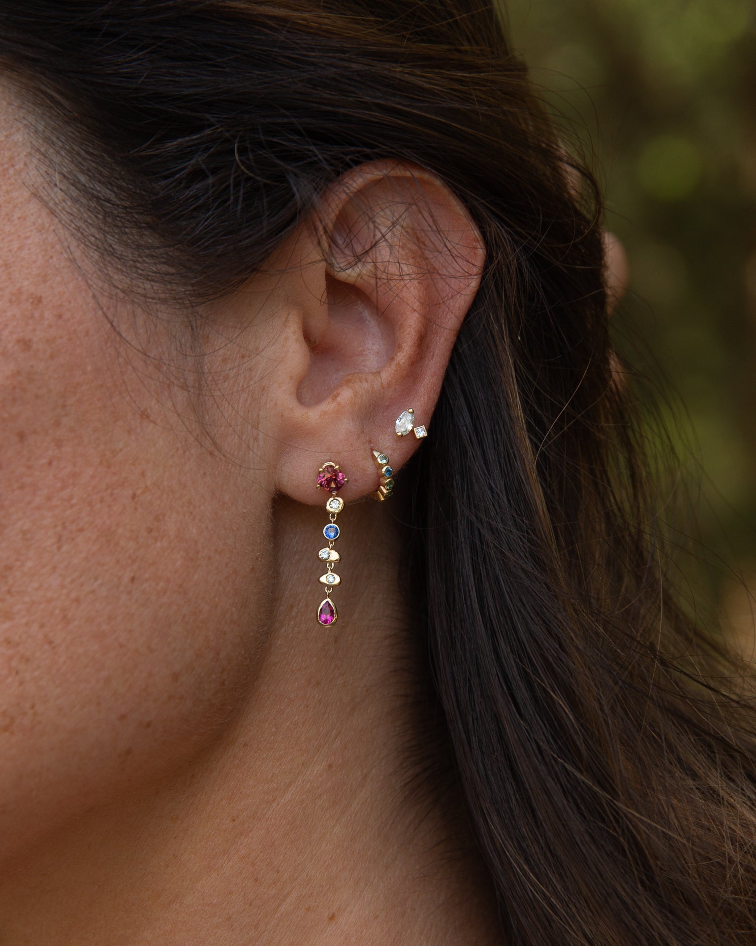 Garnet + Sapphire Cairn earrings