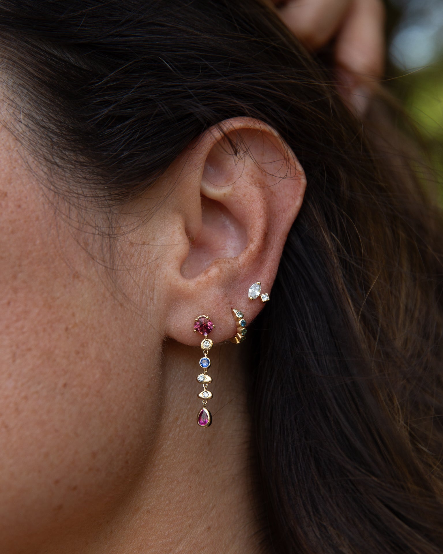 Garnet + Sapphire Cairn earrings